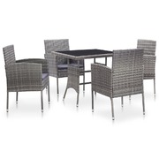 5 Piece Outdoor Dining Set with Cushions Poly Rattan Grey