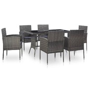 7 Piece Outdoor Dining Set with Cushions Poly Rattan Grey