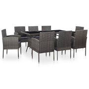 9 Piece Outdoor Dining Set with Cushions Poly Rattan Grey