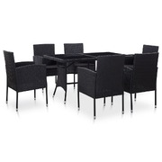 7 Piece Outdoor Dining Set Poly Rattan Black