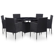 7 Piece Outdoor Dining Set with Cushions Poly Rattan Black