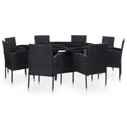 9 Piece Outdoor Dining Set with Cushions Poly Rattan Black