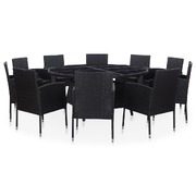 11 Piece Outdoor Dining Set with Cushions Poly Rattan Black