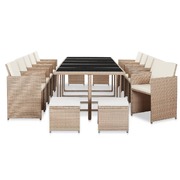 15 Piece Outdoor Dining Set with Cushions Poly Rattan Beige