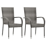 Stackable Outdoor Chairs 2 pcs Grey Poly Rattan