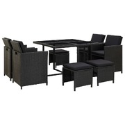 9 Piece Outdoor Dining Set with Cushions Poly Rattan Black