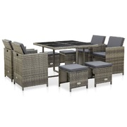 9 Piece Outdoor Dining Set with Cushions Poly Rattan Grey