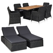 9 Piece Outdoor Lounge Set Poly Ratten Black