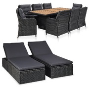 11 Piece Outdoor Lounge Set Poly Rattan Black