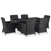 7 Piece Outdoor Dining Set Poly Rattan Black