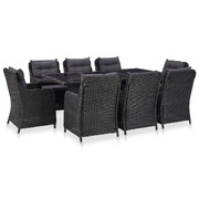 9 Piece Outdoor Dining Set Poly Rattan Black