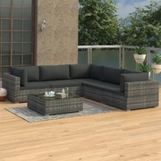 6 Piece Garden Lounge Set with Cushions Poly Rattan Grey