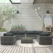 9 Piece Garden Lounge Set with Cushions Poly Rattan Grey