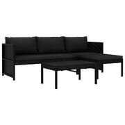 3 Piece Garden Lounge Set with Cushions Poly Rattan Black