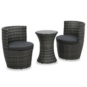 3 Piece Bistro Set with Cushions Poly Rattan Grey