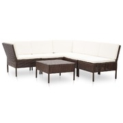 6 Piece Garden Lounge Set with Cushions Poly Rattan Brown