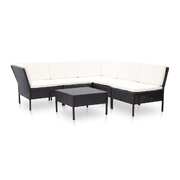 6 Piece Garden Lounge Set with Cushions Poly Rattan Black