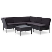 6 Piece Garden Lounge Set with Cushions Poly Rattan Black