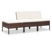 3 Piece Garden Lounge Set with Cushions Poly Rattan Brown