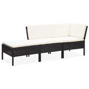 3 Piece Garden Lounge Set with Cushions Poly Rattan Black