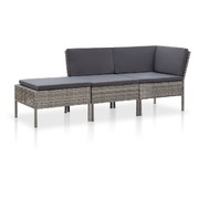 3 Piece Garden Lounge Set with Cushions Poly Rattan Grey