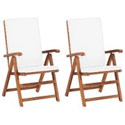 Reclining Garden Chairs with Cushions 2 pcs Solid Teak Wood Cream