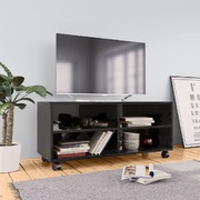 TV Cabinet with Castors High Gloss Black Chipboard