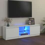 Wooden TV Cabinet with LED Lights White 