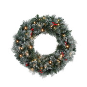 60cm Christmas Wreath LED Lights Snowy Flowers Garland Party Decor