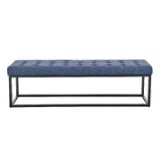 Cameron Button-Tufted Upholstered Bench with Metal Legs - Blue