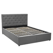 Double Fabric Gas Lift Bed Frame with Headboard - Dark Grey