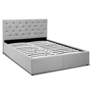 Double Fabric Gas Lift Bed Frame with Headboard - Grey