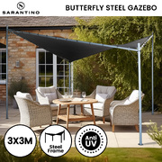 3x3m Butterfly Steel Gazebo - Charcoal, Outdoor Event Shelter, Easy Assembly