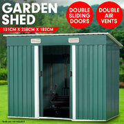 4ft x 8ft Garden Shed Flat Roof Outdoor Storage - Green