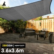 280Gsm Outdoor Sun Shade Sail Canopy Grey Square 3.6M X 3.6M