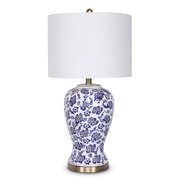 Table Lamp Ceramic Floral Base Cotton Drum Shade Reading Light