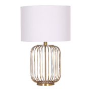 Table Lamp In Rose Gold Finish With White Linen Shade Reading Light