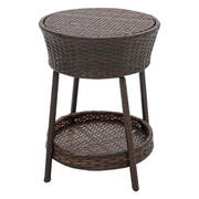 Rattan Outdoor Cooler Table Mini Bar Ice Cool Coffee - Brown