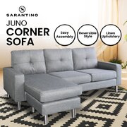 Linen Corner Sofa Couch Lounge Chaise with Metal Legs - Grey