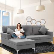 Linen Corner Sofa Couch Lounge L-shape Right Chaise D.Grey