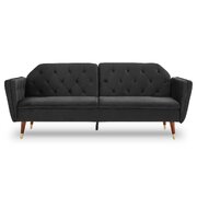 Velvet Tufted Sofa Bed Couch Futon - Black