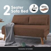 2-Seater Adjustable Sofa Bed Lounge Linen - Brown