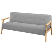 Three Seater Linen Fabric Sofa Bed Lounge Couch Futon - Light Grey