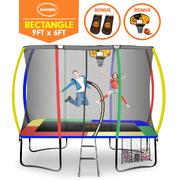 Trampoline 6ft x 9ft Rectangular Outdoor Rainbow Basketball Set