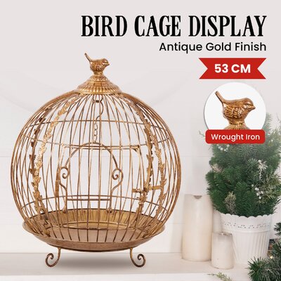 Antique Gold Metal Art Iron Wrought Material Bird Cage Display Christmas Décor