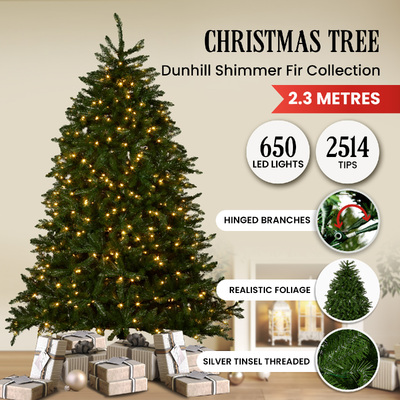 2.3m Dunhill Shimmer Fir Pre-Lit Christmas Tree