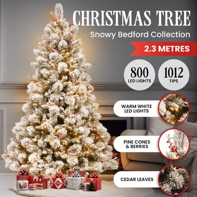 7.5ft 229cm Snowy Bedford Christmas Tree 1012 tips 800 LED Lights