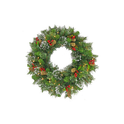 Christmas Wreath with Lights- 61cm Wintry Pine