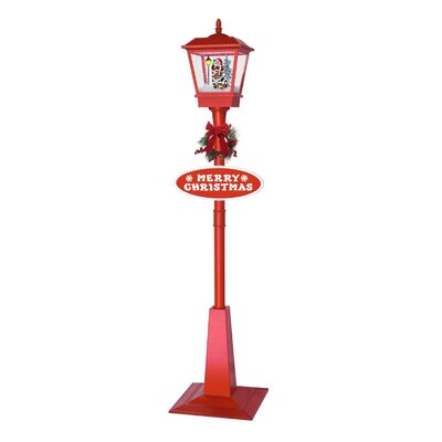 Christmas Lamp Post with Snow, Lights & Music- Red with Santa 180cm