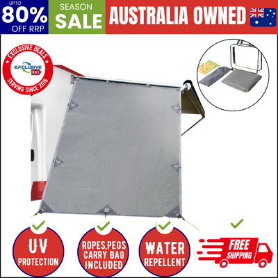 Grey Caravan Privacy Screen 1.95 x 2.2M End Wall Side Sun Shade Roll Out Awning